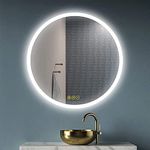 AI-LIGHTING 60cm Round Mirror with Lights Bathroom LED Circular Mirror Illuminated Anti-Fog Backlit Light Up Circle Mirror Touch Switch Color Change Demister IP44 Dimmable