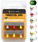 ALPHA and OMEGA - Tungsten Jig KIT (6 Jigs) (5.5mm / Hook #10) Ultra Glow & UV Ice Fishing Jigs Lures Trout Crappie Perch Bluegill Bass Whitefish Walleye (Pack of 6)