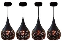 GreyWings Metal Cut Hanging Light Ceiling Pendant Lamp, Black Pack of 4