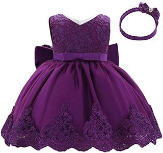 Dressy Daisy Baby Girls Wedding Flower Girl Lace Dress with Headband Special Occasion Pageant Birthday Party Dresses Size 12-18 Months Dark Purple 426