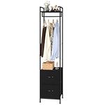 Clothes Rack 3 Tiers Heavy Duty Coat Rack with 2 Fabric Drawers and Storage Shelves Freestanding Cloth Hanger Garment Rack for Bedroom Entryway Living room Black