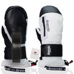 devembr Ski Mittens with Wrist Guards, Snowboarding Mittens Waterproof, White, L