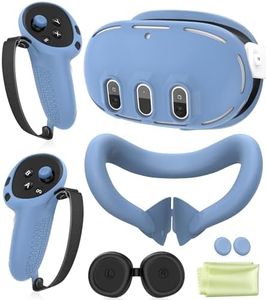 Silicone Cover Set Compatible with Meta Oculus/Quest 3, VR Accessories Protective Cover Includes Controller Grips, Front Shell Headset Cover and Face Cover, Not Fit Quest 3S(Haze Blue)