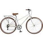 Retrospec Kinney Mixte Step Through Frame 7-Speed City Bike High-Tensile Steel with 700x32C Tires, Rear Rack and Swept Back Handlebars Commuter Bicycle - Eggshell, 42cm