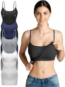 Emmalise Women Camisole Built in Bra Wireless Fabric Support Long Layering Cami, Medium, 4Pk Black Navy Hgray White
