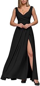 BUOYDM Robe de Soiree Longue Femme sans Manches Col en V Maxi A-Line Cocktail Robe de Chic et Elegante Noir XXL