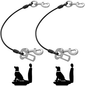 Mi Metty Dog Seat Belt Harness for Car,2pcs Dog Seatbelt of Coated Wire Leash Safety Restraint,No Chew Tether Cable Vehicle Dog Accessories,Double Clips & Latch (2 Pack Black, 24 inch/60 CM)