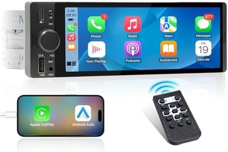 Single Din CarPlay Stereo Receiver: 6.5 Inch Android Auto Touchscreen - Bluetooth MirrorLink IPS Display AM FM Radio Type-C Charge USB AUX-in HD Backup Camera Input Audio Output