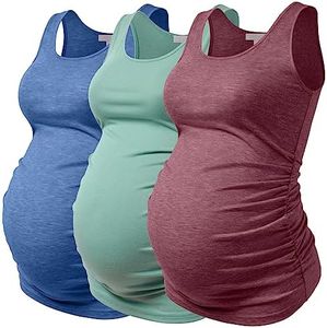 Bhome Maternity Tank Top Sleeveless Tshirts Pregnancy Tee 3-Pack Teal/Sage Green/Burgundy S