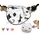 GoldenSun Cat Toys Rechargeable, 4in 1 Interactive Cat Toy for Indoor Cats, Hide and Seek Kitten Wand Toy,Whack a Mole Motion Self Play Cat Toys, Electronic Automatic Cat Toy for Exercise