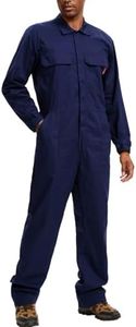 WORK IDEA Men's Coveralls Long Sleeve 100% Cotton Twill Workwear Jumpsuit Relaxed Fit, Navy, S