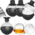 Large Silicone Ice Cube Tray for Whiskey - Set of 4 with 2-in-1 Funnel Lid - 6 cm Round Ice Cube Moulds for Cocktails Bourbon - Easy Release - Perfectly Round