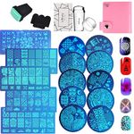 LiBiuty Nail Templates Nail Plates Nail Stamping Templates Stamper Scraper Kit 15 Manicure Plates Set with 2 Stamper 2 Scraper 1 Nail Plate Storage Bag Organizer…