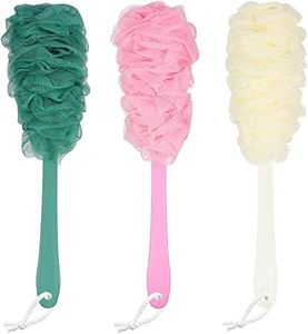 3 Pcs Shower Ball Mesh Pouf, Back Scrubber Loofah with Long Handle Bath Brush Soft Body Sponge for Adults Teens Kids