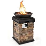 Tangkula Patio Propane Fire Bowl, Patiojoy 40,000BTU Square Fire Pit with Round Bowl, Lava Rocks & Waterproof Cover, Faux Stone Fire Pit Table for Outside Courtyard, Patio, Porch (Brown Stone)