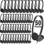 XOSDA 50 Pack Bulk Classroom Headphones for Kids School, Wholesale Wired Headphones with 3.5mm Jack for Children Chromebook Laptop PC Computer(LS04,50 Black)