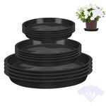 Xialvyu 12Pcs Plant Pot Saucers with Label, Black Plant Saucer Waterproof Plant Tray Flower Pot Drip Tray for Indoor Outdoor Garden Plants (14 cm/16cm/24cm, Black)