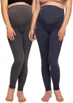 Felina Velvety Soft Maternity Leggings for Women - Yoga Pants for Women, Maternity Clothes - (2-Pack) Navy Charcoal