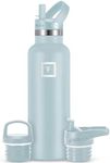 IRON °FLASK Camping & Hiking Hydration Canteens - 3 Lids (Narrow Straw Lid) Leak Proof Vacuum Insulated Stainless Steel - Hot & Cold Double Walled Sports Water Bottle - Morning Mist, 20 Oz