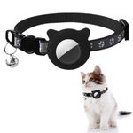 Qpets® Black Cat Collar, Cat Collar with Silicone Airtag Holder Cute Cat Collar with Bell Quick Release Adjustable Cat Collar