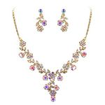 Ever Faith Austrian Crystal Wedding Flower Leaf Necklace Earrings Set Iridescent Clear AB