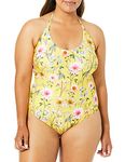 Lucky Brand Women's Plus Size Halter One Piece Swimsuit, Yellow//Cruisin Coronado, 1X