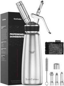 SimCoker Sahnespender,Edelstahl Sahnesiphon 500ml,inklusive Ersatzteile 3 Spritztüllen und 1 Reinigungbürste, Schlagsahnebereiter,Deutsche Anweisungen