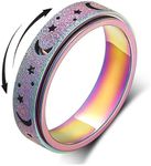 GAUEIOUR Anxiety Rings Spinner Rings,Rotating Star Moon Matte Ring,Titanium Steel Frosted Hollowed Out Decompression Ring,Star and Moon Accompanying Couple Ring(Colorful)