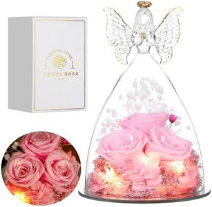 Tiaronics Mothers Day Mom Gifts for Women Preserved Flowers in Glass Angel Forever Flowers for Delivery Prime Eternal Roses Gifts for Grandma, Peach Pink