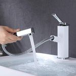 KAIYING Bathroom Sink Faucet with Pull Out Sprayer, Single Handle Kitchen Basin Mixer Tap for Hot and Cold Water, Pull Down Vessel Sink Faucet with Rotating Spout,Brass (Regular, Chrome & White)