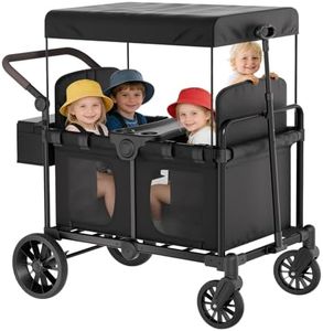 BIERUM 4 Seater Wagon Stroller for Kids with 5-Point Safety, 5-in-1 Multi-Mode All-Terrain Foldable Baby Wagon with Adjustable Push/Pull Handle, Removable Canopy & Organizer for Beach, Camping, Black