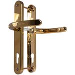 UPVC Door Handles - Polished Brass Lever/Lever 92mm PZ (Centres) 210mm Screw to Backplate 242mm X 34mm Handle External Replacement Handles, Gold, 245 x 34 x 55mm (21092PB)