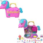 Polly Pocket Dolls & Playset with Pets & 25+ Surprise Accessories, Birthday Celebration Unicorn Partyland Playset, Hot Air Balloon Ride