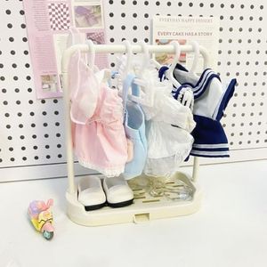 1 Set Doll Garment Rack with 5Pcs Clothes Hanger for Small Dolls Clothes Rack White Mini Dress Up Storage Accessory for Dollhouse Cat Puppy for Christmas Birthdays Baby Shower and Parties (White)