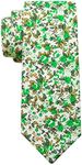 Mantieqingway Men's Skinny Ties Cotton Floral Print Neck Tie for Weddings, Groom, Groomsmen, Missions, Dances Corbata (White Green Small Floral)