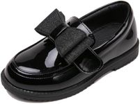 DADAWEN Girl's Loafers Slip On Bowknot Oxford Shoes Flats Round Toe Wedding Church School Uniform Dress Shoes (Toddler/Little Kid/Big Kid) Black US Size 5 M Big Kid