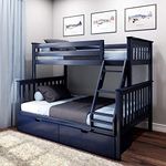 Max & Lily 187231-131 Solid Wood Twin Over Full Bed Storage Drawers, Blue Bunk,