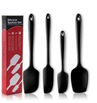 P-Plus International Silicone Spatula Set 4-pcs - 446ºF Heat-Resistant Baking Spoon Spatula - Seamless One-Piece Design Easy to Clean - Non-Stick Silicone Stainless Steel Core (Spatula 4A Black)