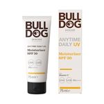 BULLDOG SKINCARE Anytime Daily UV Moisturiser SPF 30 For Men, Safflower Seed Extract, Protects & Hydrates Skin, Suitable For All Skins, 75 ml