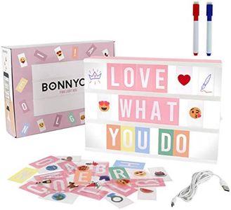 Pink Cinema Light Box with 400 Letters & Emojis & 2 Markers - BONNYCO | Led Light Box Home Office & Room Decor | Light Up Sign Letters Board Gifts for Women & Girls Christmas & Birthdays | Pink Decor