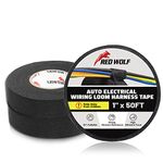 RED WOLF 1 Inch x 50 FT Wiring Harness Cloth Tape 3 Rolls Electric Wire Loom Harness Flexibility High Abrasion Resistance Adhesive for Automobile Electrical Engine Noise Dampening Insulation, Black