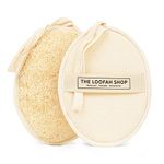 The Loofah Shop Bath Loofah Sponge, Exfoliating Body Scrubber, Shower Luffa for Men, Women and Kids Made of Eco-Friendly Natural Egyptian Loofah with Cotton Travel Pouch, 7" x 5.25" (1pack 2pcs)