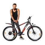 Leader E-Power L7 27.5T Electric Cycle with Front Suspension & Dual DISC Brake | Front LED Light and Horn (Li-Ion Battery, 250W BLDC Motor)| 1 Year Warranty on Battery & Motor (Grey-Orange)