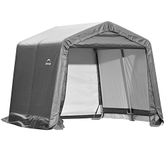 ShelterLogic 10' x 10' Shed-in-a-Box All Season Steel Metal Peak Roof Outdoor Storage Shed with Waterproof Cover and Heavy Duty Reusable Auger Anchors, Grey