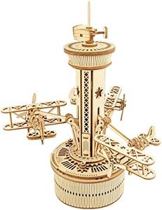 ROBOTIME 3D Wooden Puzzles for Adults DIY Musical Box Model Kit to Build Self-Assembly Building Kit Aeroplane-Control Tower