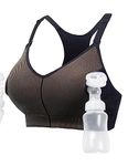 HOFISH Comfortable Hands-Free Pumping Bra for Breastfeeding Moms, All-Day Support Nursing Bra, Compatible with Most Breast Pump Black/Cameo S