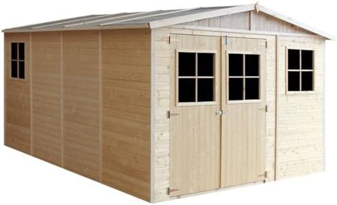 Holz Gartenschuppen - Abstellkammer mit Fenstern - H226x418x320 cm/12 m² Naturholz-Shiplap-Schuppen - Gartenwerkstatt - Fahrrad- Geräteschuppen TIMBELA M336
