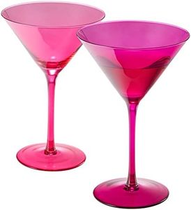 Khen Hot Pink Martini Glasses | Set of 2 | Magenta & Blush Pink Crystal Glassware, Classic Cosmopolitan Glasses For Espresso Martini, Cocktails, Champagne, Wine - Crystal with Stems (8 OZ)