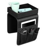 SITHON Sofa Remote Control Holder with Detachable Tray - [Non Slip] PU Leather Chair Couch Armrest Organizer Caddy with 5 Pockets for Magazines Phone iPad TV Remote Game Controller Eyeglasses (*Black)