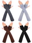 4 Pairs Women Winter Long Fingerless Gloves Knitted Arm Warmer Long Arm Sleeves Elbow Length Gloves Thumb Hole Stretchy Mittens(Stylish Color)